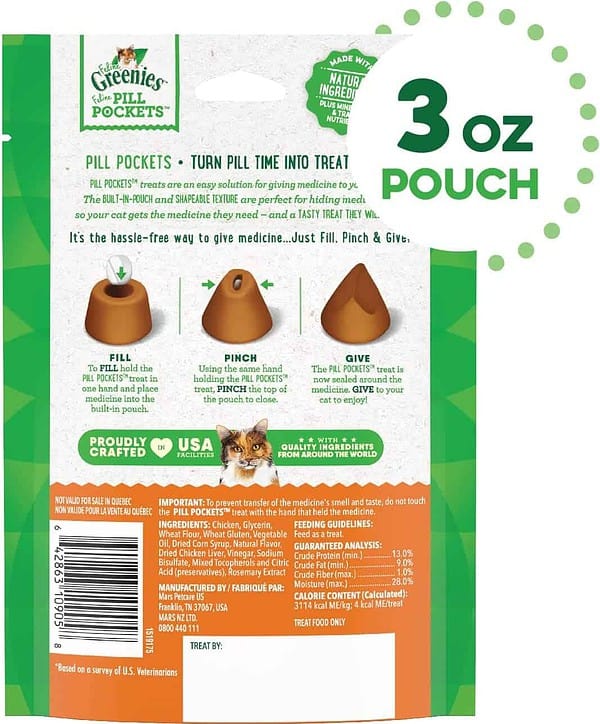 Greenies Pill Pockets for Cats, Natural Soft Cat Treats, Chicken Flavor, 3 oz. Pack (85 Treats) - Image 2