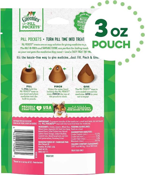 Greenies Pill Pockets for Cats, Natural Soft Treats, Salmon Flavor, 3 oz. Pack (85 Treats) - Image 2
