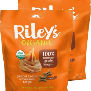 Riley's Organic Peanut Butter & Molasses Small Bone Dog Treats, 2 Pack 5 oz